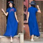 Short-sleeve Floral Embroidered Maxi Qipao