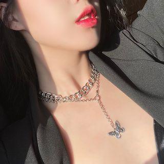 Alloy Butterfly Pendant Layered Choker Necklace As Shown In Figure - One Size