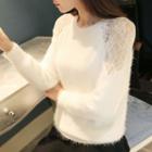 Lace-shoulder Furry Knit Sweater