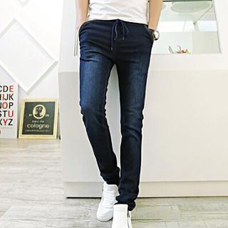 Drawstring Washed Slim-fit Jeans