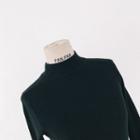 Mock-neck Long-sleeve Knit Top Black - One Size
