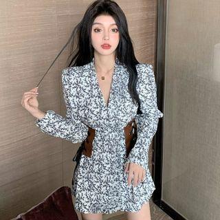Waist V-neck Floral Dress
