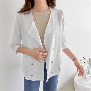 Elbow-sleeve Linen Blend Jacket