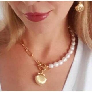 Faux Pearl Shell Charm Necklace As Shown In Figure - One Size