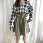 Plaid Long-sleeve Shirt / Paperbag-waist A-line Skirt
