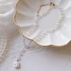 Faux Pearl Pendant Faux Crystal Necklace White - One Size