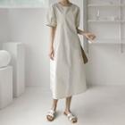Puff Dolman-sleeve Long Flare Dress Light Beige - One Size