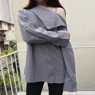 Plaid Off Shoulder Blouse With Belt