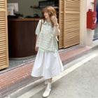 Lace Camisole Top / Short-sleeve Plaid Shirt / Midi A-line Skirt