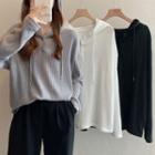 Long-sleeve Ribbed Hooded T-shirt