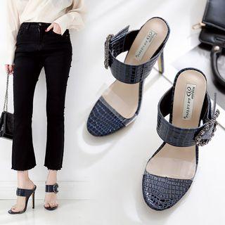 Snake Pattern High Heel Slide Sandals