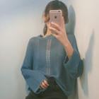 Scalloped-neck Long Sleeve Open Knit Sweater