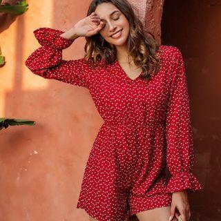 Long-sleeve Heart Print Playsuit