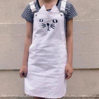 Set: Striped Short-sleeve T-shirt + Cat Face Print Jumper Dress