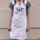 Set: Striped Short-sleeve T-shirt + Cat Face Print Jumper Dress