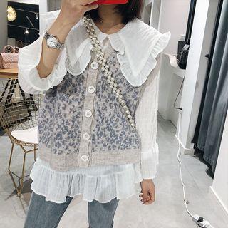 Leopard Print Knit Vest Leopard - Grayish Blue - One Size