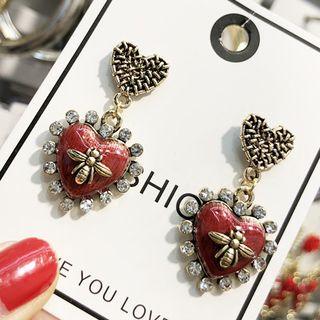 Heart & Bee Dangle Earring As Shown In Figure - One Size