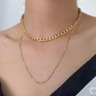 Stainless Steel Layered Choker Necklace E105 - Gold - One Size