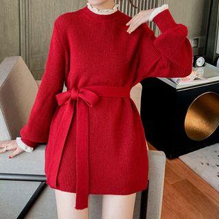 Mock Two-piece Lace Trim Sweater