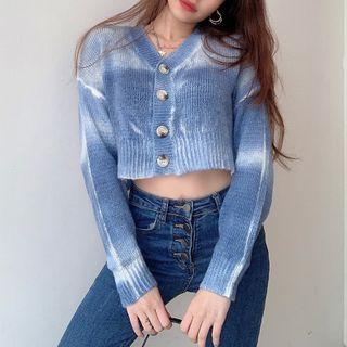 Cropped Tie-dye Cardigan Blue - One Size