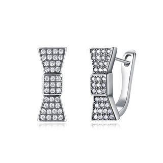 925 Sterling Silver Simple Bright Bow Cubic Zirconia Stud Earrings Silver - One Size