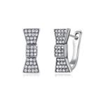 925 Sterling Silver Simple Bright Bow Cubic Zirconia Stud Earrings Silver - One Size