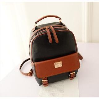 Two-tone Faux Leather Backpack