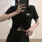 Short-sleeve Drawstring T-shirt / Plain Mini Skirt