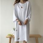 Ripped Long-sleeve Side-slit T-shirt Dress