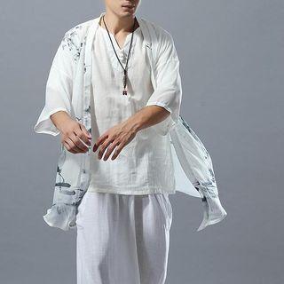 Printed Elbow-sleeve Long Light Jacket