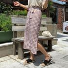 Tie-waist Gingham Textured Midi Skirt