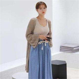 Tie-waist Open-knit Cardigan