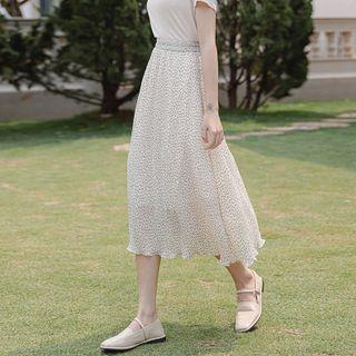 High Waist Floral Chiffon Midi A-line Skirt