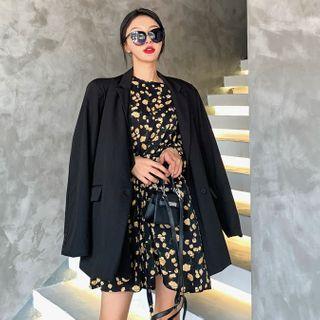 Floral Print Long-sleeve Dress As Figure - One Size