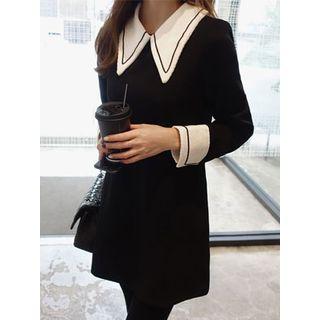 Contrast-collar H-line Mini Shirtdress
