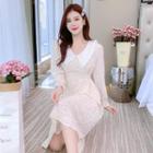 Long-sleeve Lace Collar Floral A-line Dress