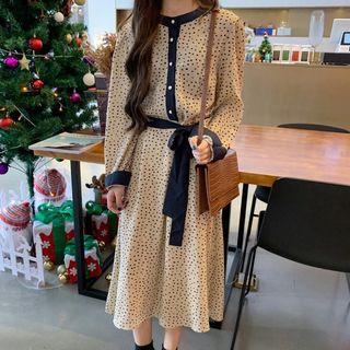 Puff-sleeve Dotted Midi Shirtdress