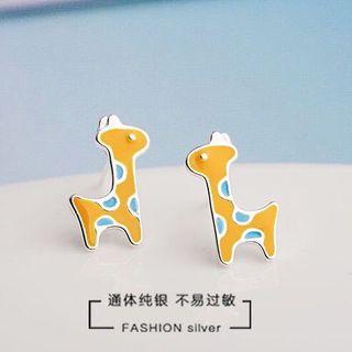 925 Sterling Silver Giraffe Earring Yellow & Blue - One Size