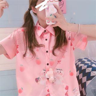 Rabbit Print Short-sleeve Shirt Pink - One Size