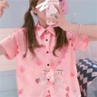 Rabbit Print Short-sleeve Shirt Pink - One Size