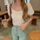 Short-sleeve Textured Crop Top