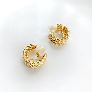 Metal Hook Earring 1 Pair - Clip On Earring - Gold - One Size
