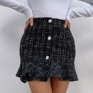 Plaid Button-up Mini Mermaid Skirt