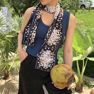 Polka Dot Silk Narrow Scarf Navy Blue - 150x13cm - J511
