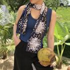 Polka Dot Silk Narrow Scarf Navy Blue - 150x13cm - J511
