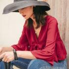 Ruffled Trim V-neck Ribbon Accent Blouse