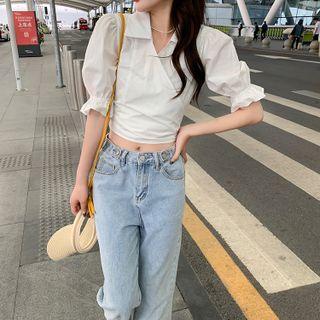 Short-sleeve Bow Back Cropped Blouse