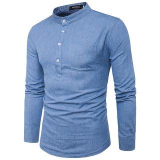 Stand Collar Half Placket Argyle Top