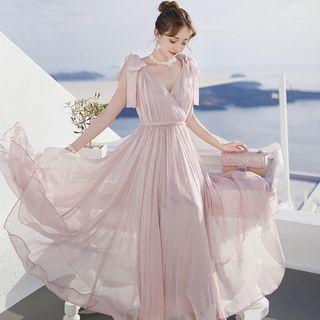 Sleeveless V-neck Maxi A-line Dress