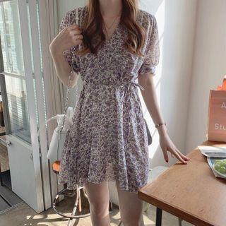 Chiffon Floral Print Short-sleeve A-line Dress